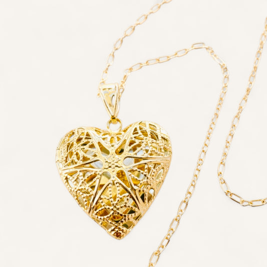 Heart Filigree Locket Necklace